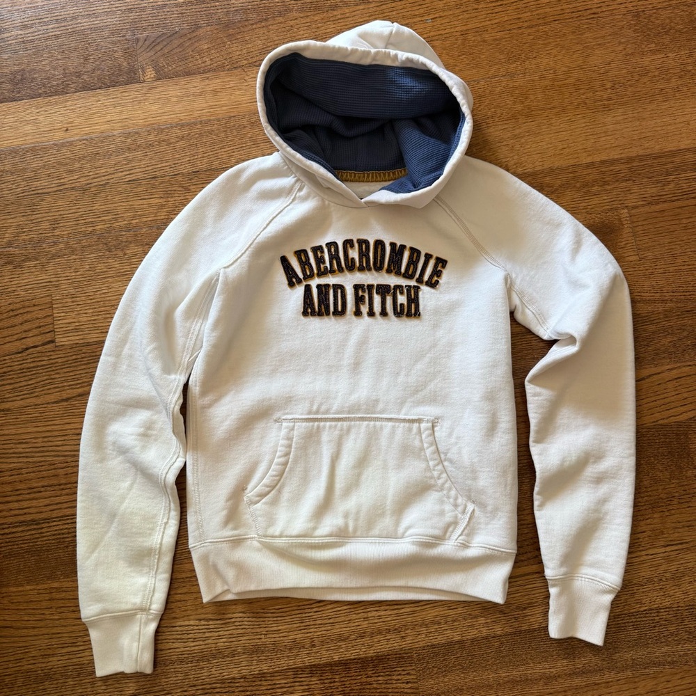 Abercrombie & Fitch White Hoodie, Classic Logo A&F, Y2K Sweatshirt